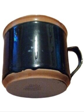 - Boston Warehouse Black Ceramic Mug with Tan Rim and Base